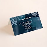"Midnight Snowfall" - Place Cards in Navy by Alethea and Ruth - Folded with Free Guest Printing