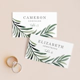 "Green leaf frame" - Place Cards in Limestone by Yaling Hou Suzuki - Front with Free Guest Printing