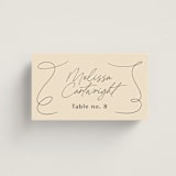 "French Whimsy Script" - Place Cards in Champagne by Wallace Design Co. - Front with Free Guest Printing