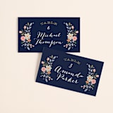 "Wildflower Crest" - Place Cards in Navy by Alethea and Ruth - Front with Free Guest Printing