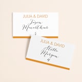 "Minimalist Display" - Place Cards in Tangerine by Nam Bourassa - Front with Free Guest Printing