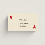"Red Hearts" - Place Cards in Champagne by Helena Vitto - Front with Free Guest Printing