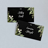 "Laurel of Greens" - Place Cards in Midnight by Jennifer Wick - Front with Free Guest Printing