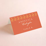 "Heritage Paisley" - Place Cards in Tangerine by Kanika Mathur - Folded with Free Guest Printing