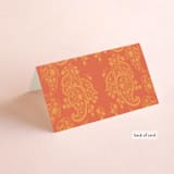 "Heritage Paisley" - Place Cards in Tangerine by Kanika Mathur - Folded Back of Card