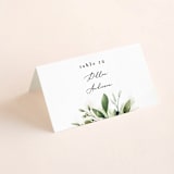 "Greenery Banner" - Place Cards in Navy by Susan Moyal - Folded with Free Guest Printing