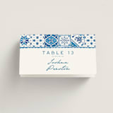 "watercolor tile" - Place Cards in Navy by Anastasia Makarova - Folded with Free Guest Printing