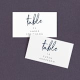 "Funky Names" - Place Cards in Navy by Phrosné Barwood - Front with Free Guest Printing