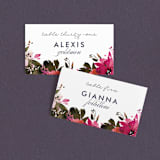 "Peeking Florals" - Place Cards in Fuchsia by Lori Wemple - Front with Free Guest Printing