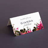 "Peeking Florals" - Place Cards in Fuchsia by Lori Wemple - Folded with Free Guest Printing