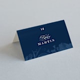 "Floral screenprint" - Place Cards in Navy by Jennifer Wick - Folded with Free Guest Printing