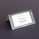 "Something Blue" - Place Cards in Aqua by Benita Crandall - Folded with Free Guest Printing