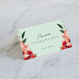 "Cascading Florals" - Place Cards in Rouge by Leah Bisch - Folded with Free Guest Printing