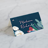 "Floral Burst" - Place Cards in Ocean by Morgan Ramberg - Folded with Free Guest Printing