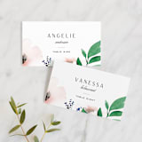 "Soft Florals" - Place Cards in Coral Wash by Leah Bisch - Front with Free Guest Printing
