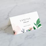 "Soft Florals" - Place Cards in Coral Wash by Leah Bisch - Folded with Free Guest Printing