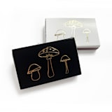 "Mushroom Trio Matchbox, Gold on Black" - Party Matches and Matchbooks in black by Jessica Cunningham