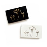 "Mushroom Trio Matchbox, Gold on White" - Party Matches and Matchbooks in white by Jessica Cunningham