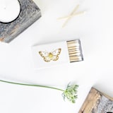 "Butterfly Matchbox, Gold on White" - Party Matches and Matchbooks in white by Jessica Cunningham