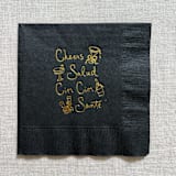 "Cheers, salud, cin cin, santé cocktail napkins - Black Napkins (Set of 20)" - Party Napkins in black by Maria Ferrer G.