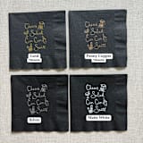 "Cheers, salud, cin cin, santé cocktail napkins - Black Napkins (Set of 20)" - Party Napkins in black by Maria Ferrer G.