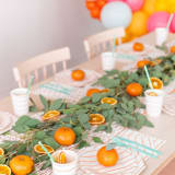"Clementine Frenchie Striped Small Plates" - Party Napkins in orange by Jollity and Co
