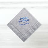"Custom Season's Greetings Retro Names Napkin, cocktail size, set of 100" - Party Napkins in silver by ForYourParty