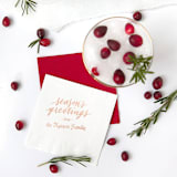 "Custom Season's Greetings Retro Names Napkin, cocktail size, set of 100" - Party Napkins in silver by ForYourParty