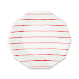"Candy Apple Frenchie Stripes Large Plates" - Party Plates and Bowls in red by Jollity and Co