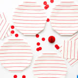 "Candy Apple Frenchie Stripes Large Plates" - Party Plates and Bowls in red by Jollity and Co