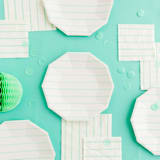 "Mint Frenchie Stripes Small Plates" - Party Plates and Bowls in green by Jollity and Co