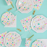"Merry + Bright Small Plates - Set of 8" - Party Plates and Bowls in multicolor by Jollity and Co
