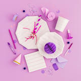"Lilac Frenchie Stripes Large Plates" - Party Plates and Bowls in purple by Jollity and Co