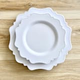 "Beaded Luxe Dinnerware Set | Cool White" - Party Plates and Bowls in white by Prêt-à-PartyNY