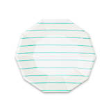 "Aqua Frenchie Stripes Small Plates" - Party Plates and Bowls in blue by Jollity and Co