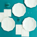 "Aqua Frenchie Stripes Small Plates" - Party Plates and Bowls in blue by Jollity and Co