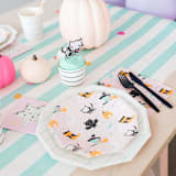 "Meowloween Small Plates - Set of 8" - Party Plates and Bowls in purple by Jollity and Co
