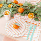 "Clementine Frenchie Striped Small Plates" - Party Plates and Bowls in orange by Jollity and Co