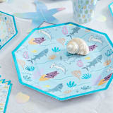 "Shark Dinner Plates, Blue - Pack of 8" - Party Plates and Bowls in blue by MA FÊTE