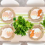 "Bunnies In The Garden Small Basket Plates - Set of 8" - Party Plates and Bowls in brown by Jollity and Co