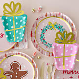 "Jingle All the Way Present Plates - Set of 12, 4 of Each Color Per Pack" - Party Plates and Bowls in multicolor by Jollity and Co