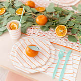 "Clementine Frenchie Striped Large Plates" - Party Plates and Bowls in orange by Jollity and Co