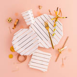 "Rose Gold Frenchie Stripes Large Plates" - Party Plates and Bowls in copper by Jollity and Co