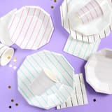 "Rose Gold Frenchie Stripes Large Plates" - Party Plates and Bowls in copper by Jollity and Co