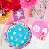 "Y2K Pixel Pals Dessert Plates - Pack of 8" - Party Plates and Bowls in blue by Jollity and Co