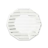 "Silver Metallic Frenchie Stripes Small Plates" - Party Plates and Bowls in silver by Jollity and Co