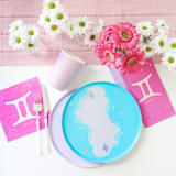 "Zodiac Gemini Dinner Plates - Set of 8" - Party Plates and Bowls in pink by Jollity and Co