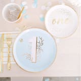 "Blue Onederland Dinner Plates - Pack of 8" - Party Plates and Bowls in blue by Jollity and Co