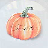 "Watercolor Pumpkin- Personalized Hand-Calligraphed Watercolor Die-Cut Place Cards- Set of 10" - Party Place Cards in orange by Inkspiringletters