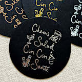 "Cheers, cin cin, santé, salud black disposable coasters / Customizable color - Set of 20" - Party Coasters in white by Orchid Studio